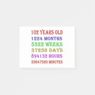 102nd  Birthday Milestones Post-it Notes