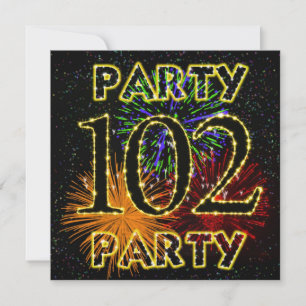 102nd birthday party invitation with fireworks