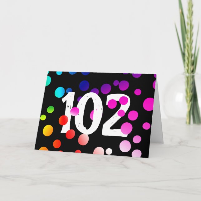 102nd Birthday Rainbow Dots on Black Card (Front)