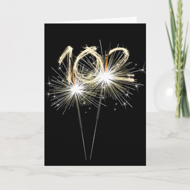 102nd Birthday Sparklers on Black  Card (Front)