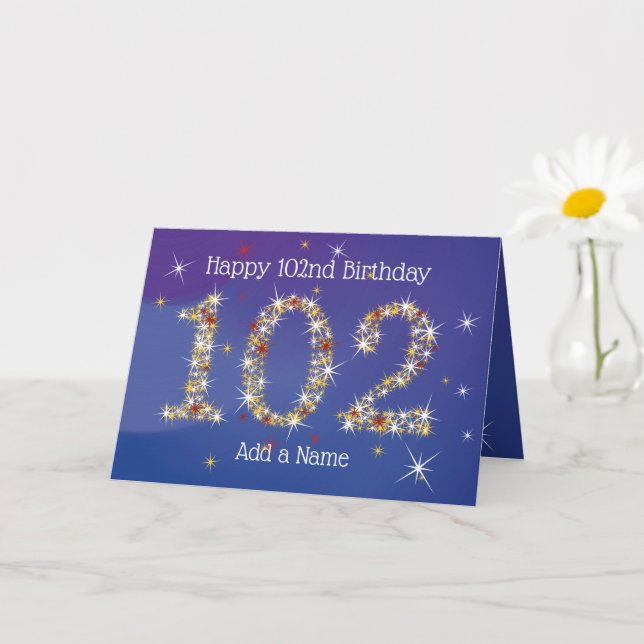 102nd Birthday - Star Numbers - Blue - Age 102 Card (Small Plant)