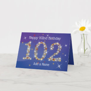 102nd Birthday - Star Numbers - Blue - Age 102 Card