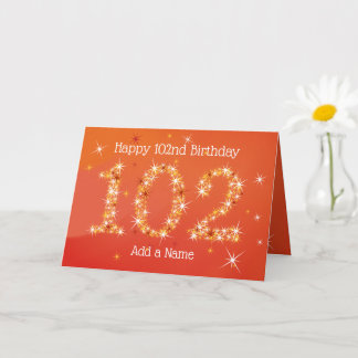 102nd Birthday - Star Numbers - Red - Age 102 Card