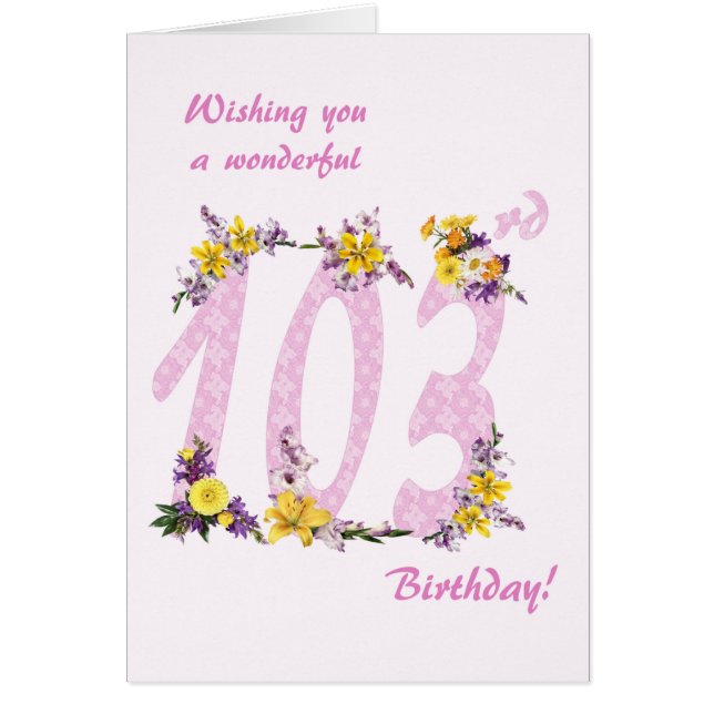103rd Birthday Flower Decorated Numbers (Front)