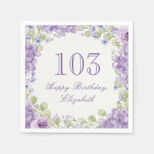 103rd Birthday Napkins Elegant Purple Floral