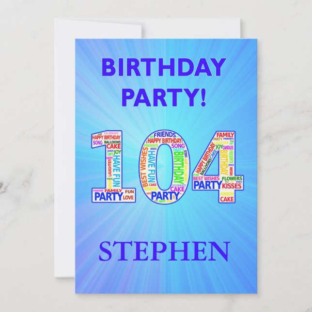 104th Birthday Party Invitation Add a Name (Front)
