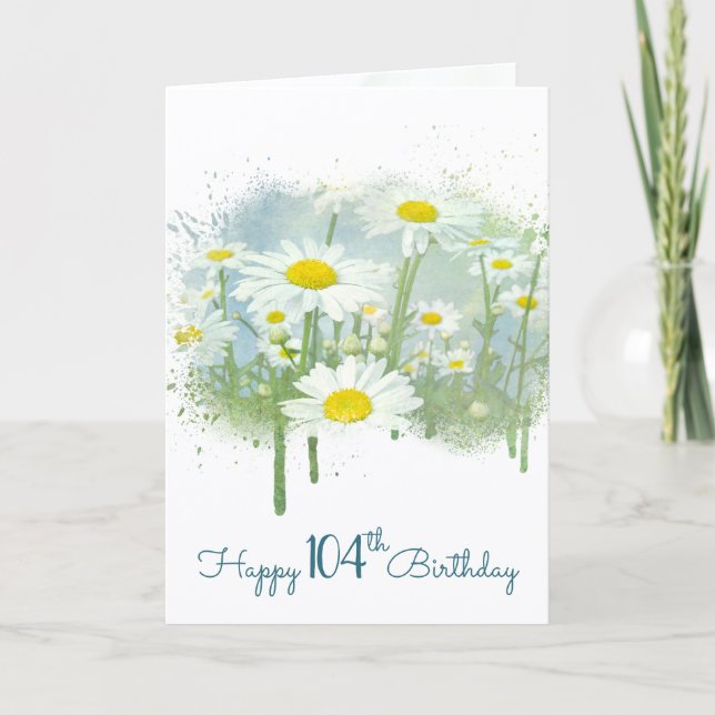 104th Birthday White Daisy Garden Card (Front)