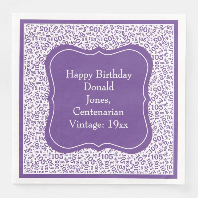 105 Birthday Purple/White Bracket Number Pattern  Napkin (Front)