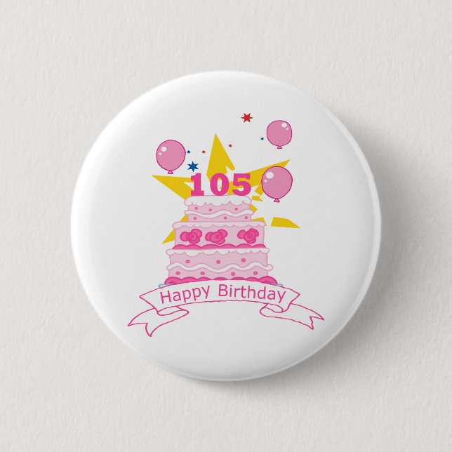 105 Year old Birthday Cake 6 Cm Round Badge (Front)