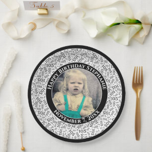 105 Your Photo Random Number Pattern Black/White Paper Plate