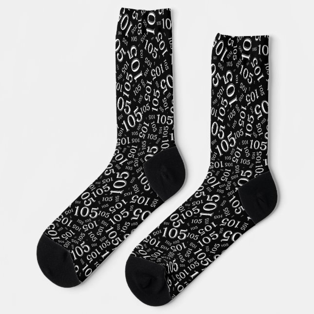 105th Birthday Black Random Number Pattern Socks (Left)