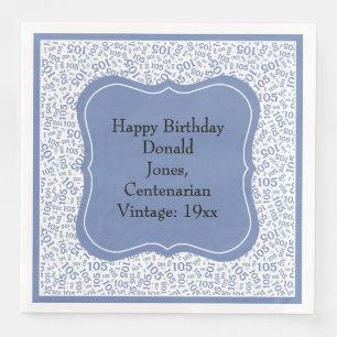 105th Birthday Blue/White Bracket Number Pattern Napkin