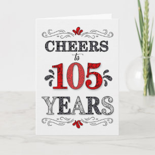 105th Birthday Cheers in Red White Black Pattern Card