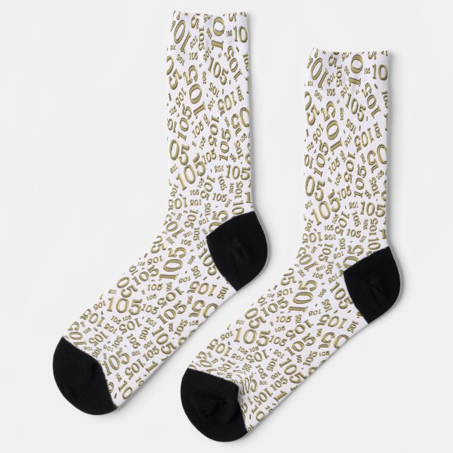 105th Birthday Gold/White Random Number Pattern Socks (Left)