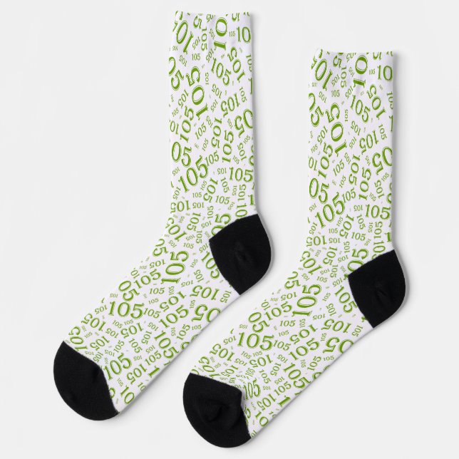 105th Birthday Green/White Random Number Pattern Socks (Left)