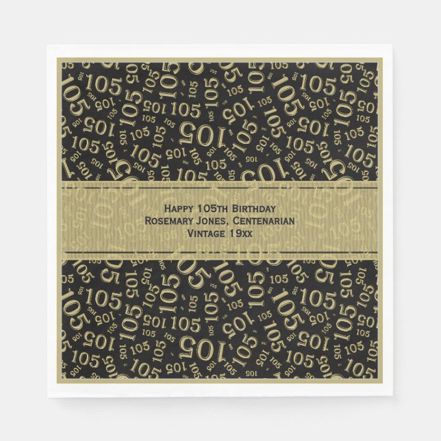 105th Birthday Modern Number Pattern Back/Gold Napkin (Front)