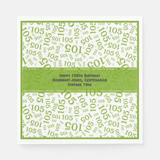 105th Birthday Modern Number Pattern Green/White Napkin (Front)