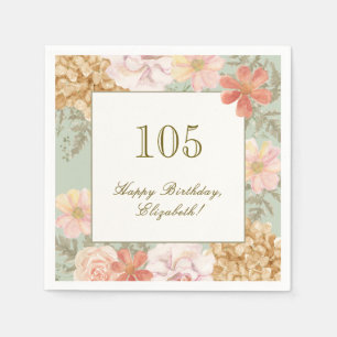 105th Birthday Napkin Autumn Colour Floral Sage