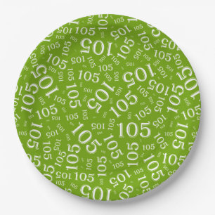 105th Birthday Party Green/White Random Pattern Paper Plate
