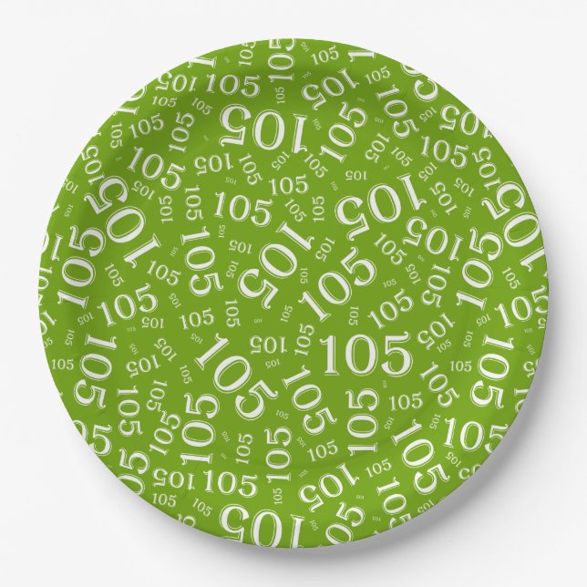 105th Birthday Party Green/White Random Pattern Paper Plate (Front)