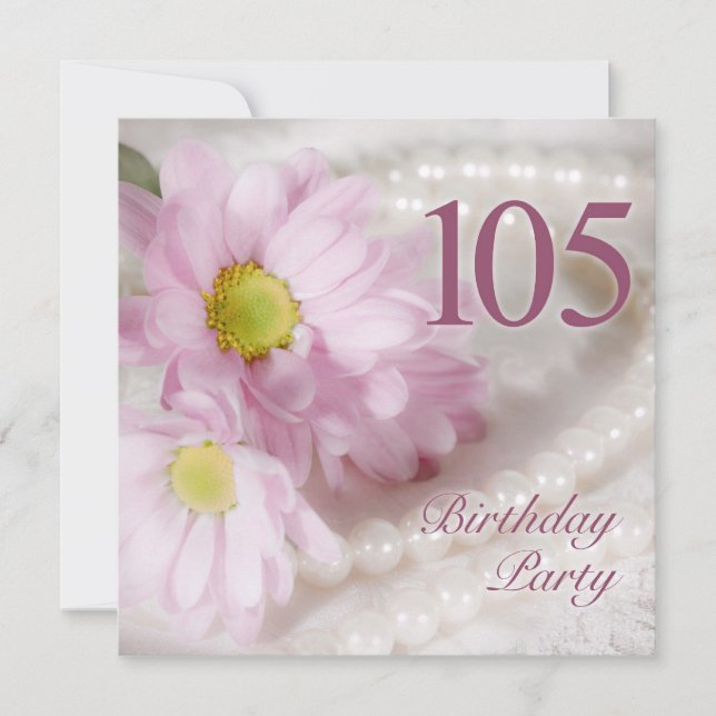 105th Birthday party invitation with daisies (Front)