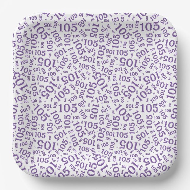 105th Birthday Party Purple/White Random Pattern Paper Plate (Front)