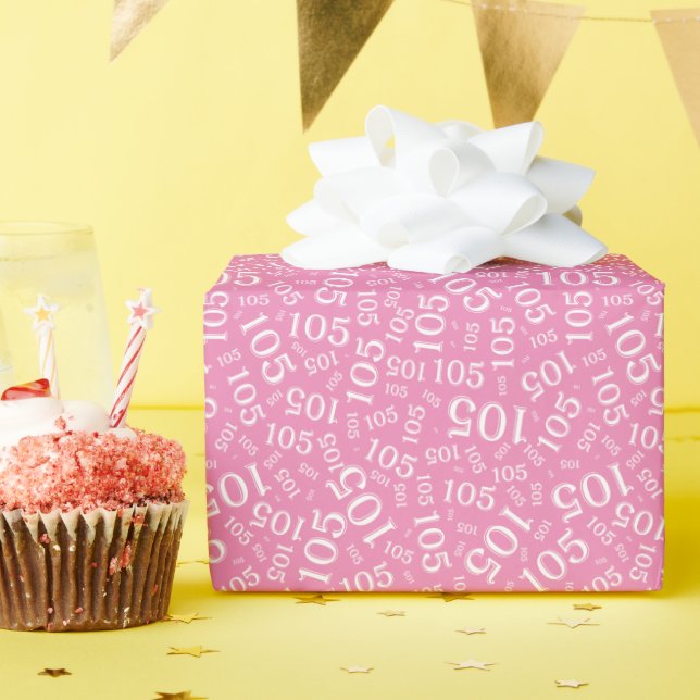 105th Birthday Pink/White Random Number Pattern Wrapping Paper (Birthday Party)