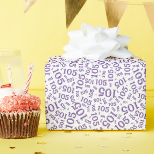 105th Birthday Purple/White Random Number Pattern Wrapping Paper