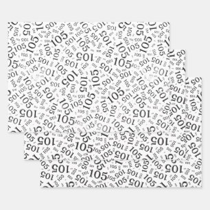 105th Birthday Random Number Pattern Black/White Wrapping Paper Sheet