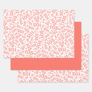 105th Birthday Random Number Pattern Coral/White Wrapping Paper Sheet