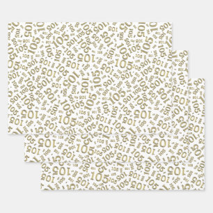 105th Birthday Random Number Pattern Gold/White Wrapping Paper Sheet