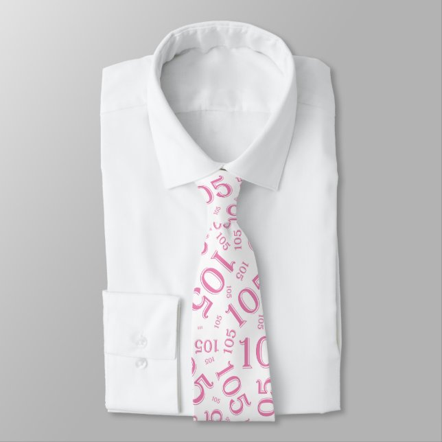 105th Birthday Random Number Pattern Pink Tie (Tied)