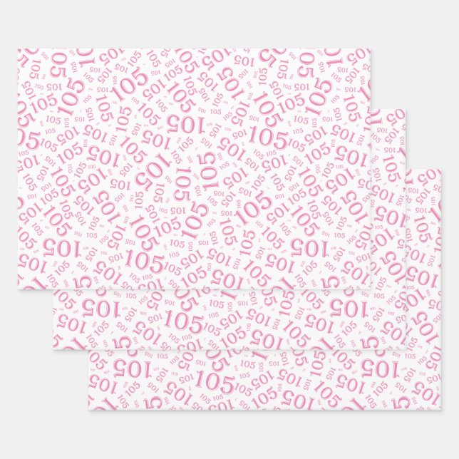 105th Birthday Random Number Pattern Pink/White Wrapping Paper Sheet (Set)