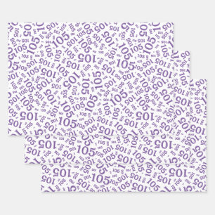 105th Birthday Random Number Pattern Purple/White Wrapping Paper Sheet