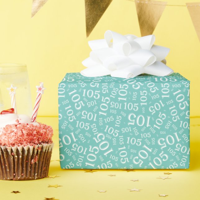 105th Birthday Teal/White Random Number Pattern Wrapping Paper (Birthday Party)