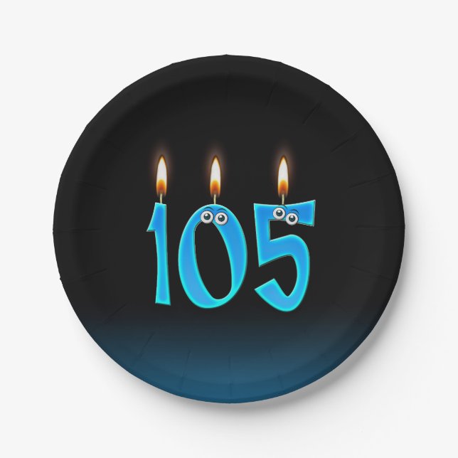 105th Birthday with lit candle numbers Paper Plate (Front)