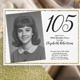 105th Custom Photo White and Gold Invitation