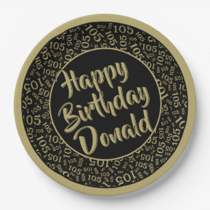 105th Party Random Number Pattern Black/White Paper Plate
