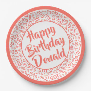 105th Party Random Number Pattern Corall/White Paper Plate