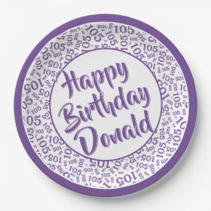 105th Party Random Number Pattern Purple/White Paper Plate