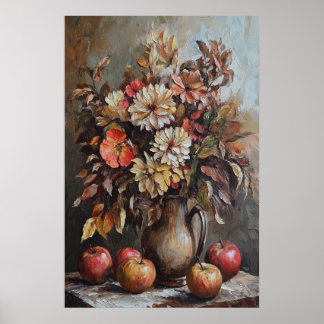 1074 Autumn Flowers And Apples Poster