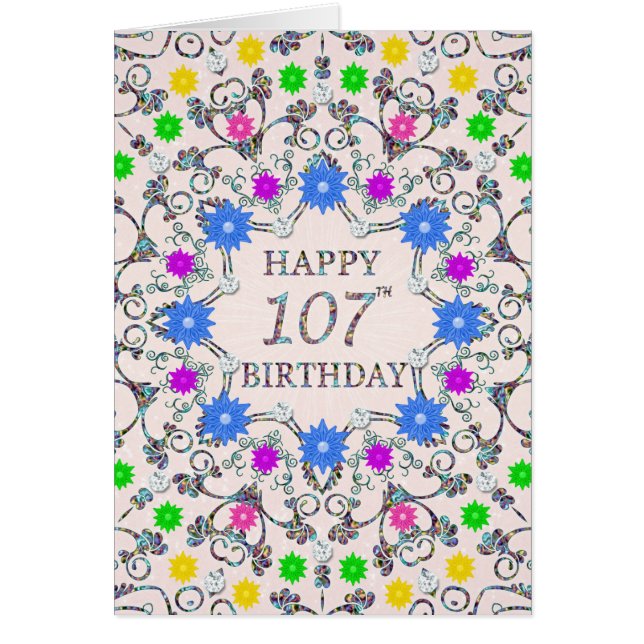 107th Birthday Abstract Flowers  (Front)