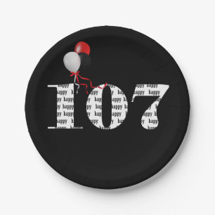 107th birthday party balloons paper plate