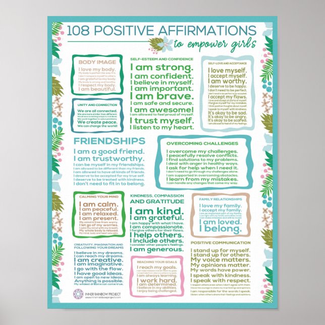 108 Positive Affirmations to Empower Girls Poster (Front)