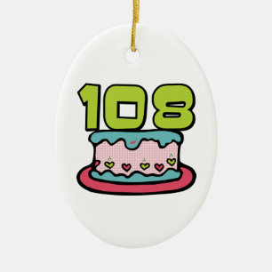 108 Year old Birthday Cake Ceramic Tree Decoration