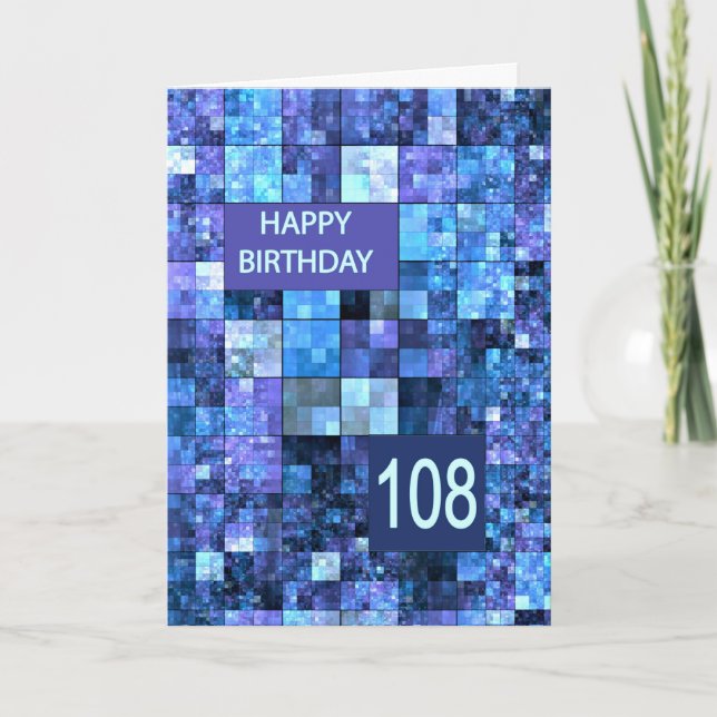 108th Birthday, Blue Squares, Card (Front)