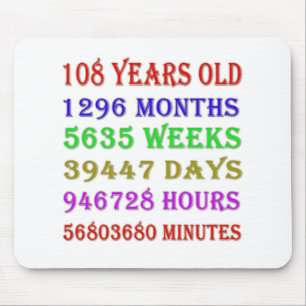 108th  Birthday Milestones Mouse Pad