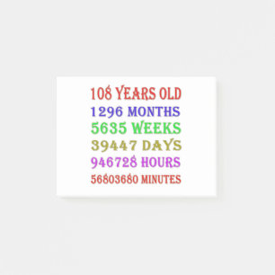 108th Birthday Milestones Post-it Notes