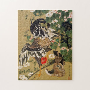10. 芙蓉双鶏図, 若冲 Chinese Hibiscus & Roo Jigsaw Puzzle