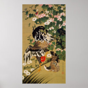 10. 芙蓉双鶏図, 若冲 Chinese Hibiscus & Rooster, Jakuchū Poster